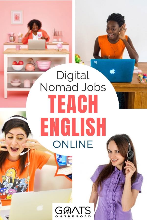 Tutor English online & work from home or travel the world either as a side gig or as a full time career. Click through to find out more about teaching English as a second language | #teachonline #Englishteacher #sidehustle #sidegig #travelertips #workabroad #workfromhome #esl #VIPKID #digitalnomad #traveltheworld #backpacker English teachers with text overlay Digital Nomad Jobs Teach English Online