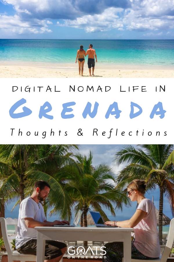 digital nomads working on laptops in grenada with text overlay