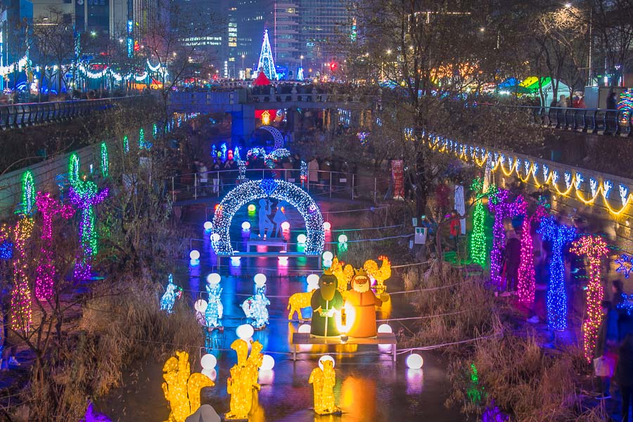 Cheonggyecheon Stream in Seoul during Christmas is one of the best places to visit in seoul