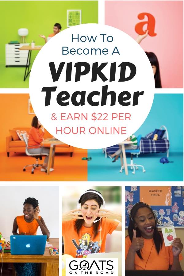 Looking to start a digital nomad career? Here’s how to work from home or travel the world & earn $22 per hour online teaching English with VIPKID | #teachenglish #teachenglishonline #digitalnomad #sidehustle #sidegig #esl #workfromhome #traveljobs #bestjobs #traveltheworld #onlineteacher #onlinejobs #travelertips #VIPKID English Teachers Working Online with text overlay How To Become A VIPKID Teacher & Earn $22 Per Hour Online