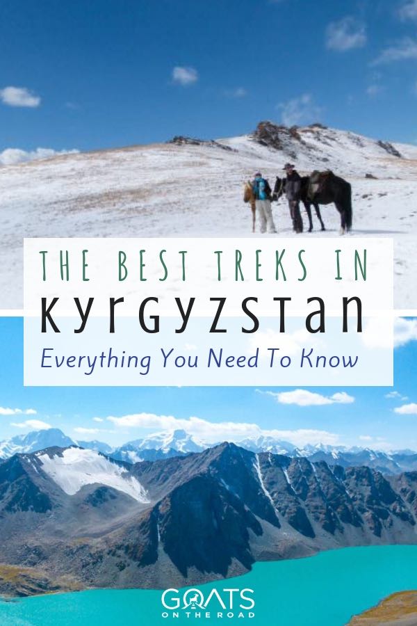 trekking in Kyrgyzstan with text overlay