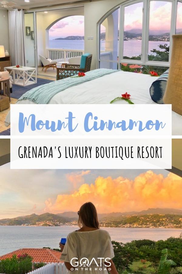 Sunset at Mount Cinnamon Boutique Resort In Grenada with Text Overlay