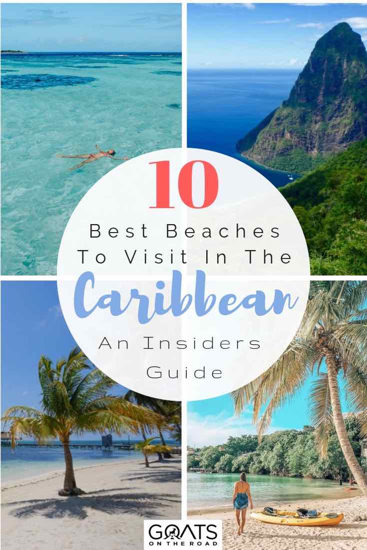 Dreaming of beautiful places to visit to escape the winter? We’ve got your travel vacations sorted with these island destinations. Visit paradise beaches in Barbados, Belize, Cuba and more, with crystal clear water and white sandy beaches lined with palm trees! We’ve got the ultimate beaches for your bucket lists that will fulfill your wanderlust! | #bestbeaches #caribbean #travel #beautifulbeaches Caribbean beaches with text overlay