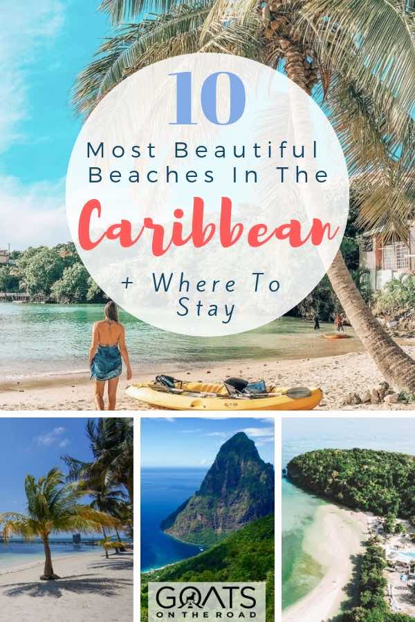Trying to decide on which Caribbean paradise island to travel to? We’ve outlined the best beaches for your vacations, from Jamaica’s Kaz Kreol, to Ocean Park in Puerto Rico, and Sugar Beach in St Lucia, we’ve got the perfect destinations for your trips. Fulfill you wanderlust with crystal blue water, and palm trees galore! | #caribbean #travel #bestbeaches Various beaches in the Caribbean with text overlay
