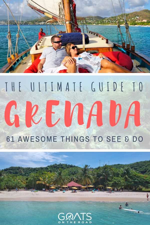 sailing and beach in grenada with text overlay