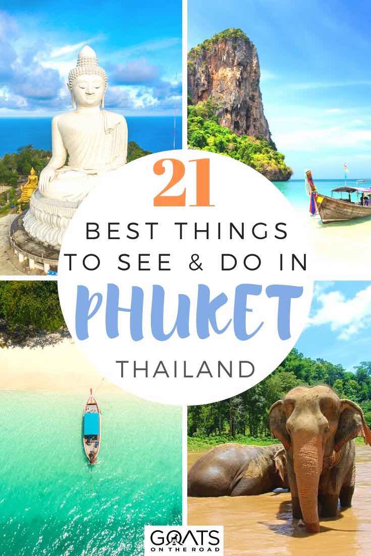 Looking for the best things to do in Phuket, Thailand? We’ve got the ultimate list of bucket lists activities! Whether you want to visit Big Buddha, relax at some beautiful beaches, or explore nearby waterfalls, we’ve got the tips and ideas to help you plan your Southern Asia itinerary. | #phuket #Thailand #southeastasia Phuket with text overlay 21 best things to see and do