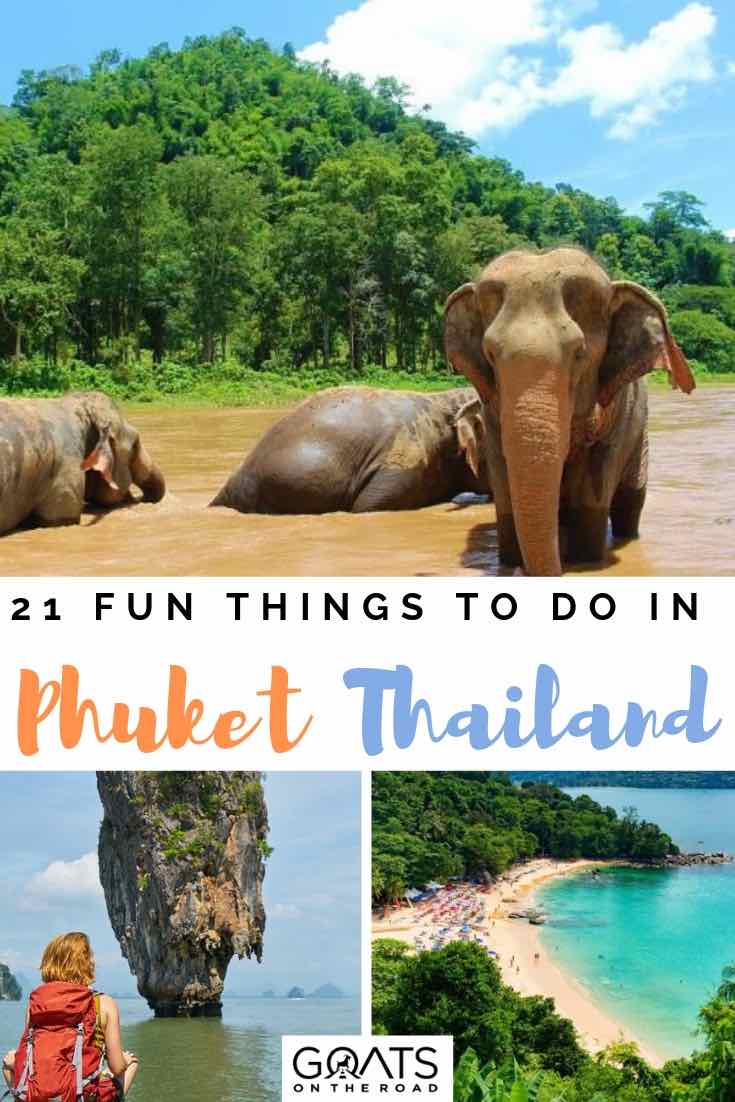 Looking for things to do in Phuket, Thailand? We’ve got a list of what to do in this beach destination, from island hopping, to visiting historical temples, admiring big Buddha, visiting the elephant sanctuary, eating delicious food and enjoying the nightlife and more. We’ll help you plan your itinerary so you can fulfill your wanderlust! | #visitasia #wanderlust #phuketthailand elephant sanctuary and beach in phuket thailand with text overlay
