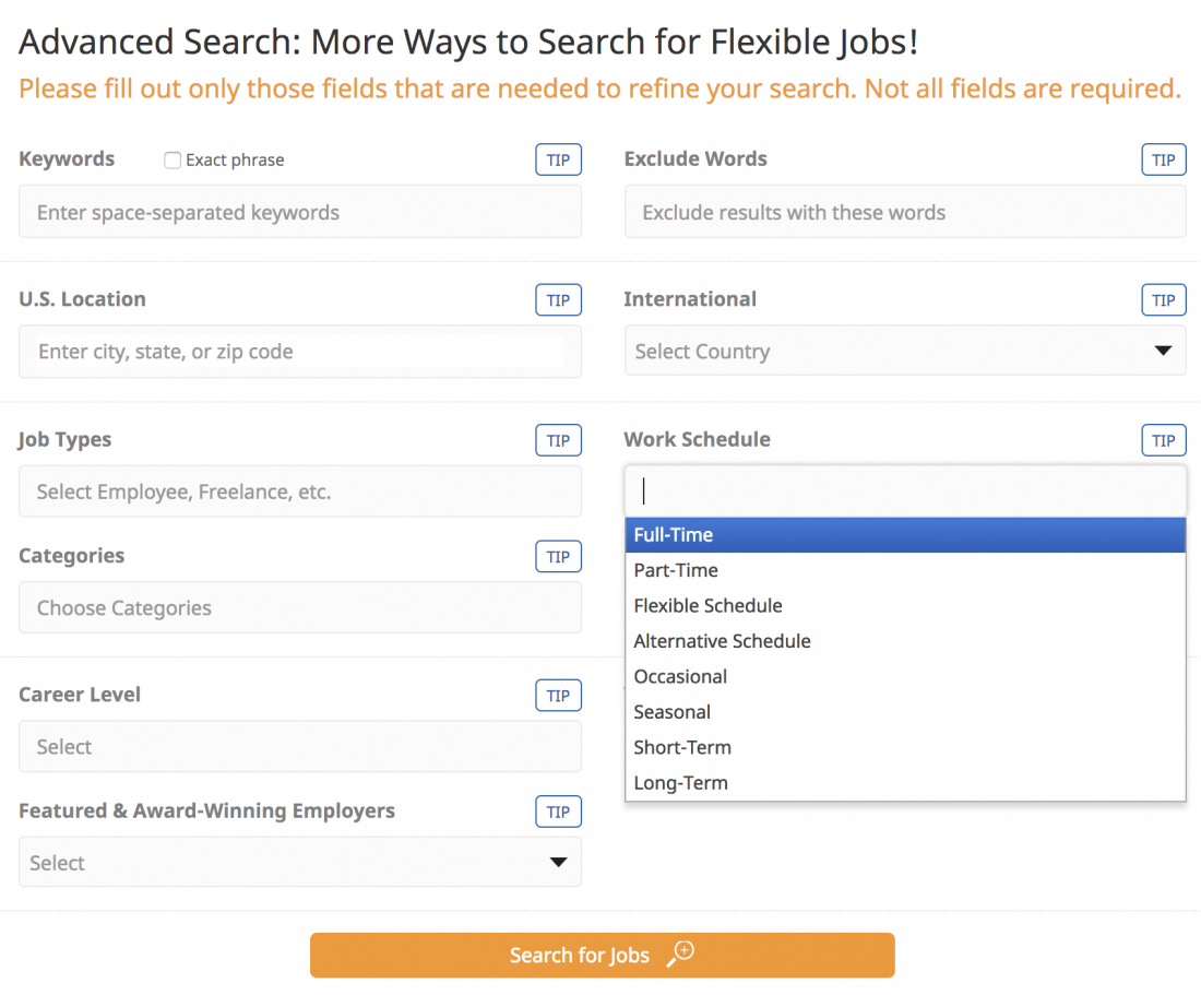 using the advanced search feature flexjobs review