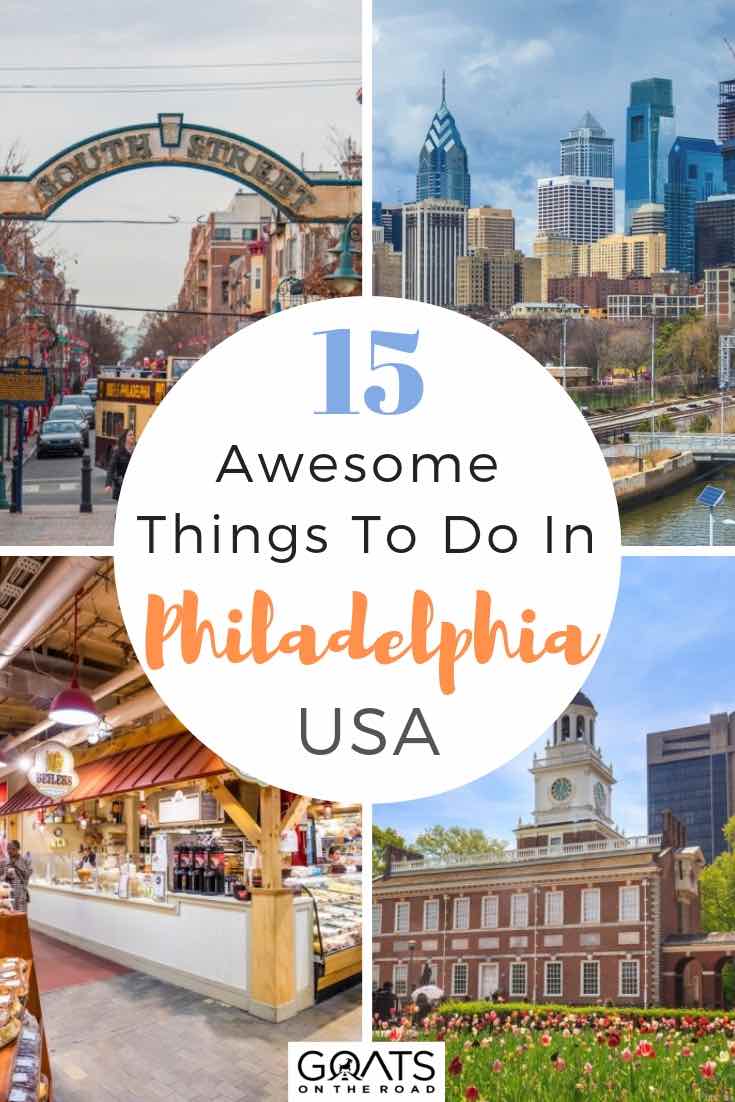 Looking for what to do in Philadelphia, Pennsylvania? We’ve got the ultimate guide for you, with unique places to visit! Whether you want entertainment, historical attractions like the independence national historic park, unique shops and restaurants like those on South Street, or some fun things to do, we’ve got your itinerary sorted! | #Pennsylvania #USAtravel #traveltips popular sights in philadelphia with textoverlay 15 awesome things to do in philadelphia