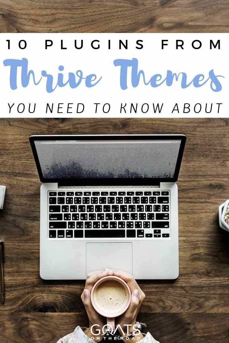 computer and coffee with text overlay 10 plugins from thrive themes you need to know about