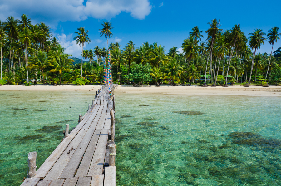 wooden jetty leading to koh kood beach thailand