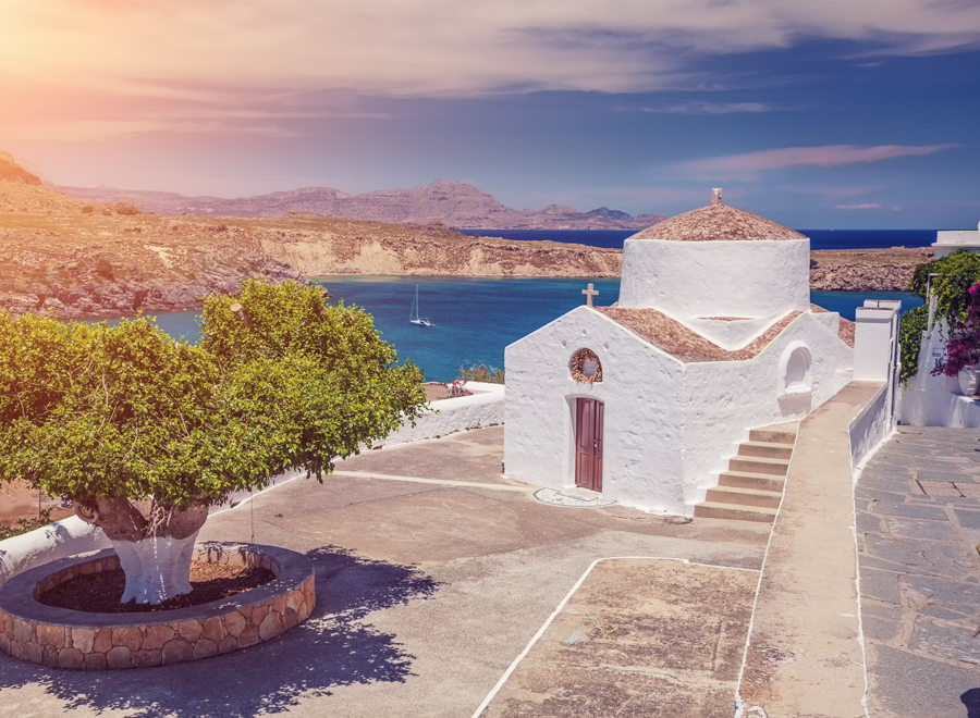 lindos town in rhodes greece