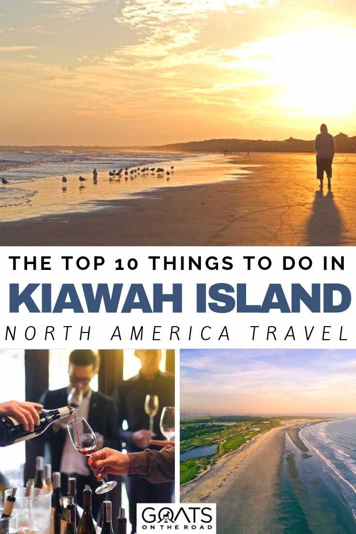 Planning a trip to Charleston, South Carolina? Kiawah Island needs to be on your bucket lists! Filled with fun things to do, you can enjoy delicious food, enjoy live music and cycle along the beachfront. Whether you are planning a vacation with your kids or a weekend escape, we’ve got the tips and ideas to this getaway! | #kiawahisland #USAtravel #traveltips sunrise at the beach with text overlay the top 10 things to do in Kiawah island
