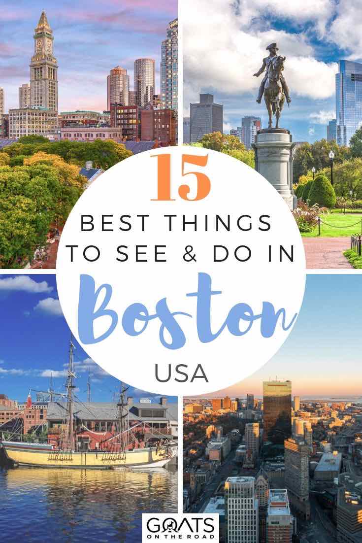Planning a vacation to Boston, USA and looking for things to do? Whether you are a foodie and want to eat delicious seafood, or want to experience nature in the many parks, or want to explore Boston on a duck (land and sea transport), we’ve got the tips and ideas for your itinerary. | #unitedstates #prettycities #weekendgetaway highlights of boston with text overlay 15 best things to see and do