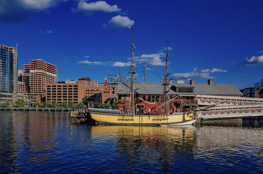 Old sailboat in Boston Harbor during a perfect weekend in Boston