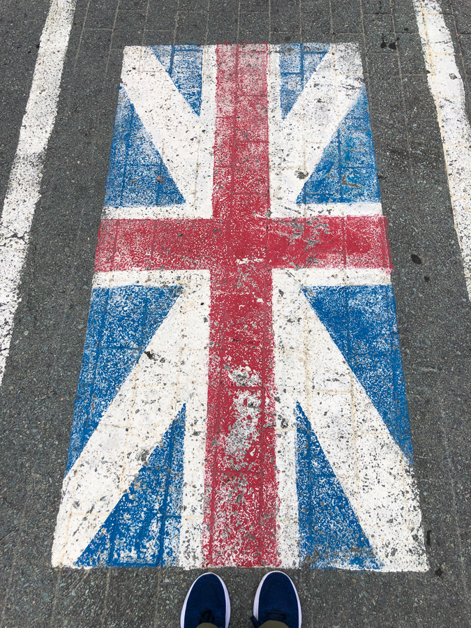 Visit Nova Scotia and the town of Shelburne to see UK flags on the sidewalk