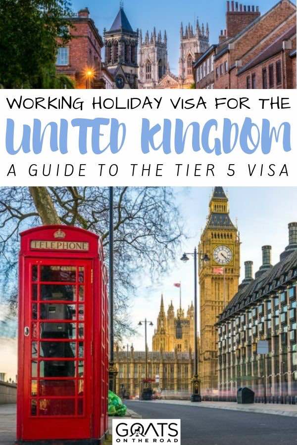 London sights with text overlay working holiday visa for united kingdom