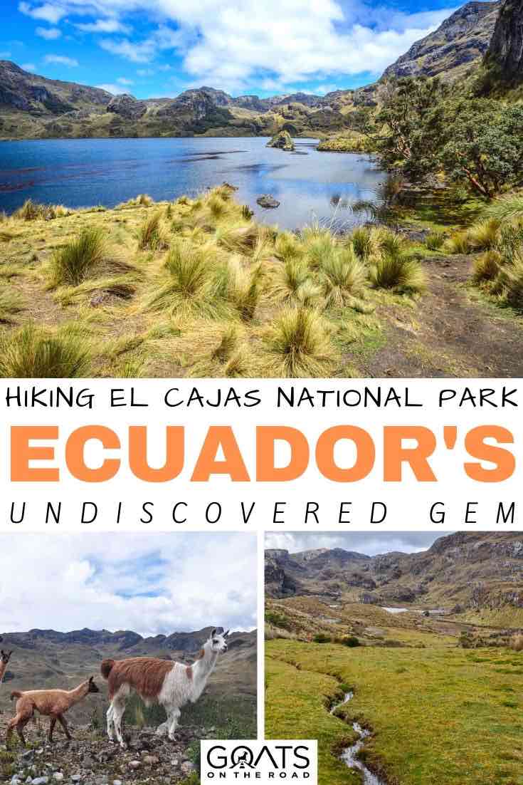 el cajas national park with text overlay hiking ecuador's hidden gem