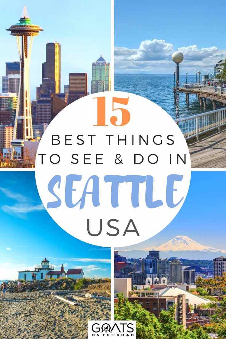 Planning a trip to Seattle in the united states and looking for the best things to do in this unique city? We’ve listed the top 15 sight and activities for your vacation. From visiting the space needle, explore the pike place market, enjoying a food tour and more. Check out our tips for you travel itinerary! | #USA #travelguide #seattle Seattle highlights with text overlay 15 best things to see and do