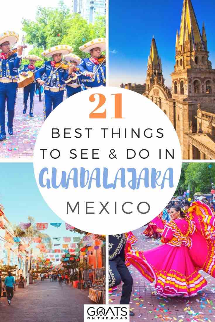 Planning to travel to Guadalajara in Mexico? We’ve got the tips and ideas for your itinerary, whether you want to watch a local football game, drink craft beers, wander the streets or visit the markets, we’ve listed 21 fun things to do in this unique destination. | #centralamerica #mexico #prettycities highlights of Guadalajara with text overlay 21 best things to do