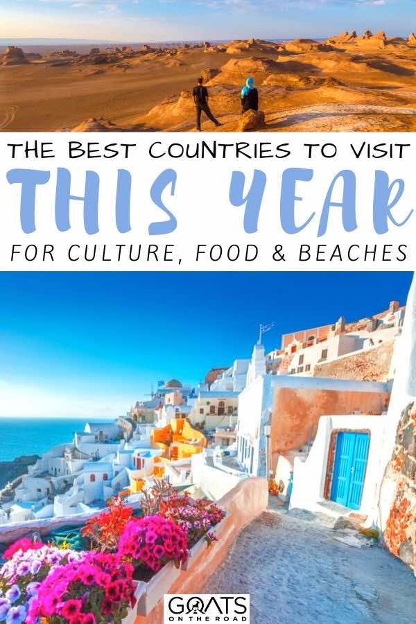 Greece with text overlay the best countries to visit this year