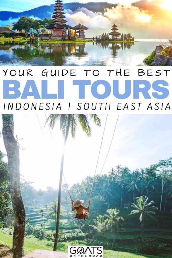 Looking for tips on the best things to do in Bali, Indonesia? We’ve got the best tours and activities for your vacation. Whether you want to go diving, experience the culture, have some fun by the beach and more, we’ve got plenty of tips for you. | #bali #ubud #visitasia bali swing with text overlay your guide to the best bali tours