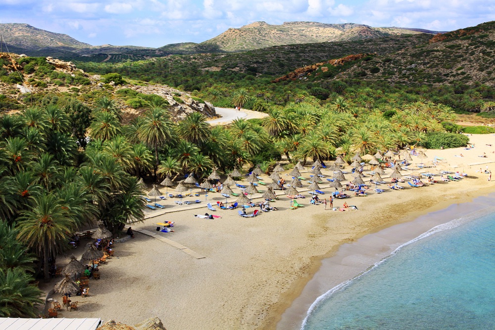 Date palm trees and sand at Vai Beach in Crete