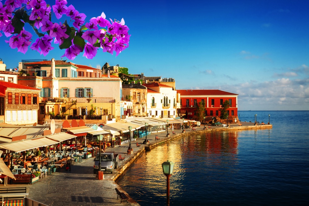 The old town of Chania on the water in Crete, Greece