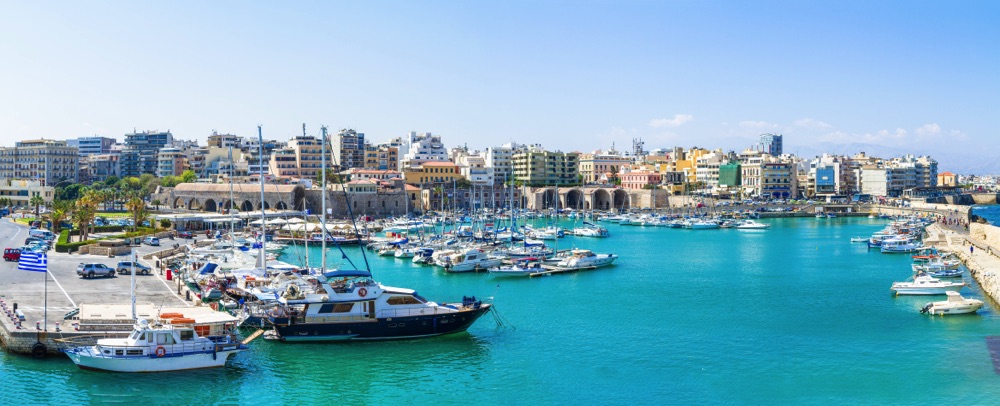 Harbour with boats in Heraklion, Crete island, Greece