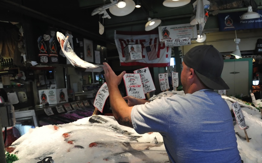 fish monger in seattle market