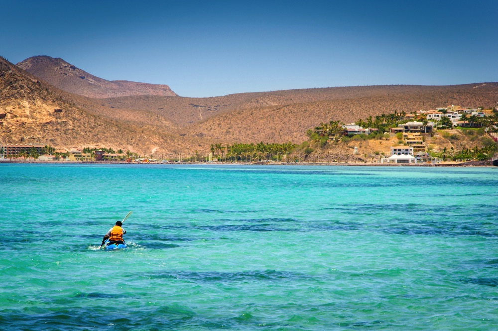 Kayaking in Balandra Beach, one of the many fun things to do in La Paz, Mexico