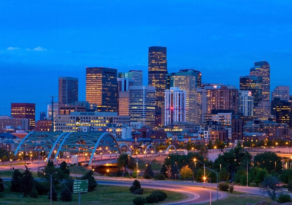 The Denver skyline at dusk