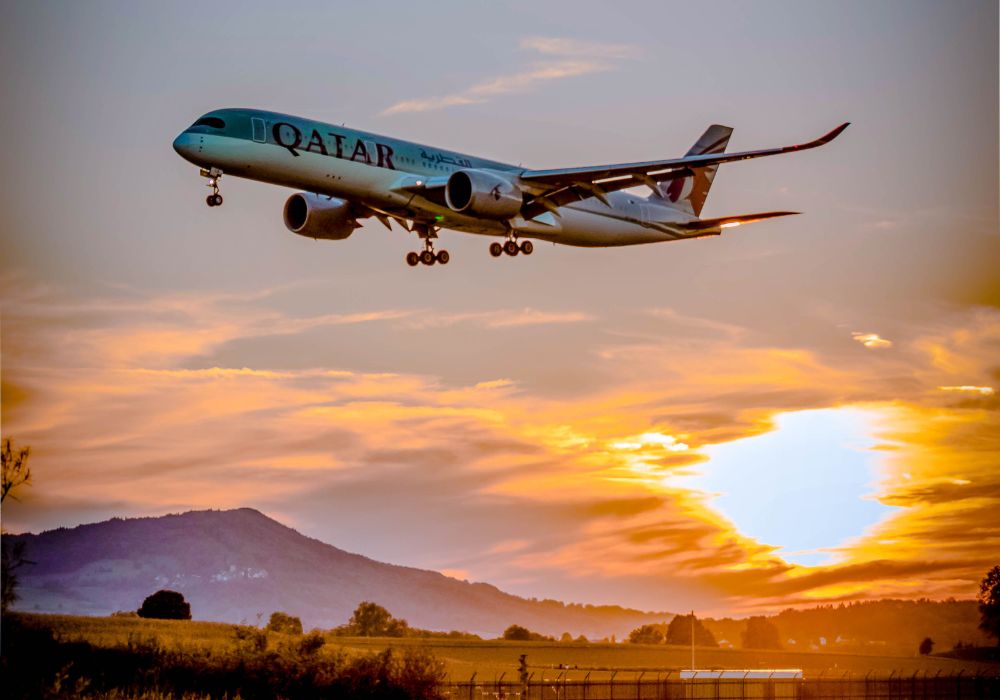 a flight landing in Kenya at sunset