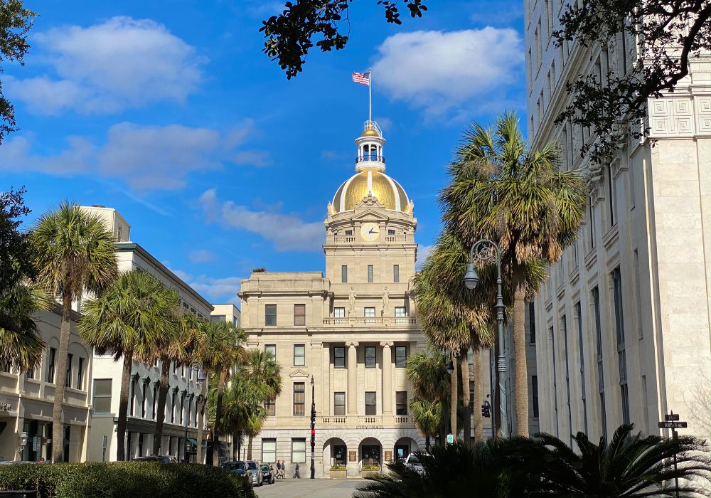 Savannah, Georgia, Municipality Hall and municipal buildings on a sunny day
