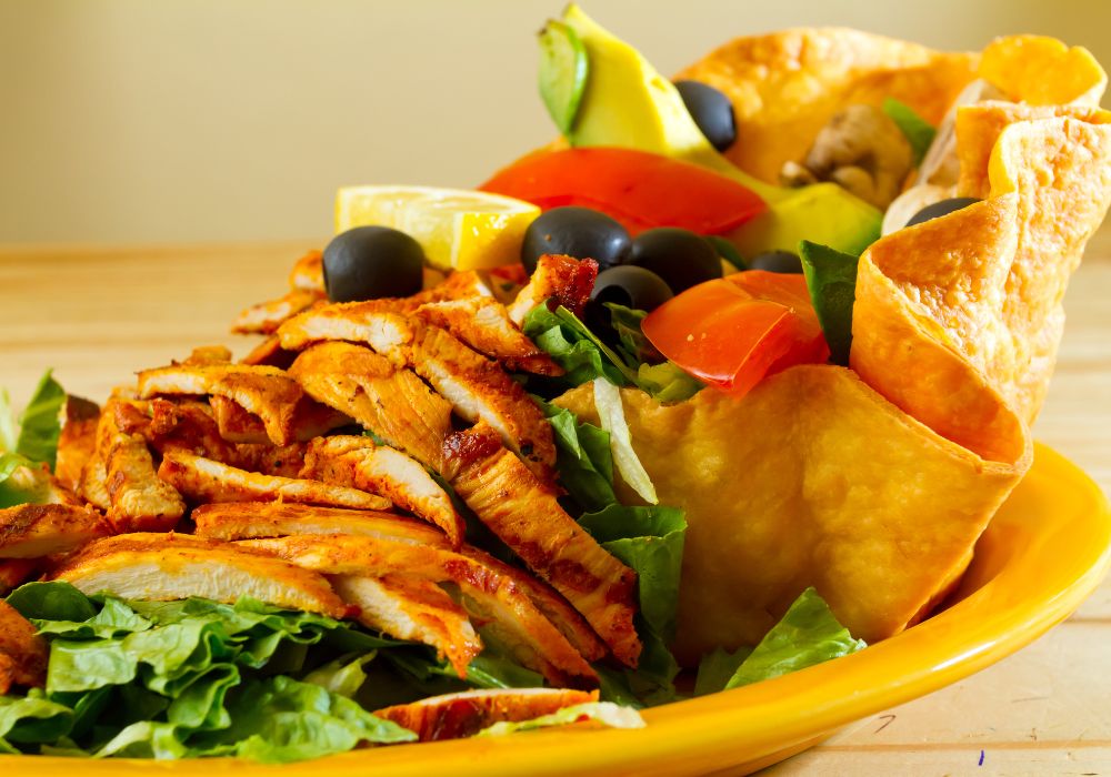 A salad at a Mexican restaurant ready to be served.