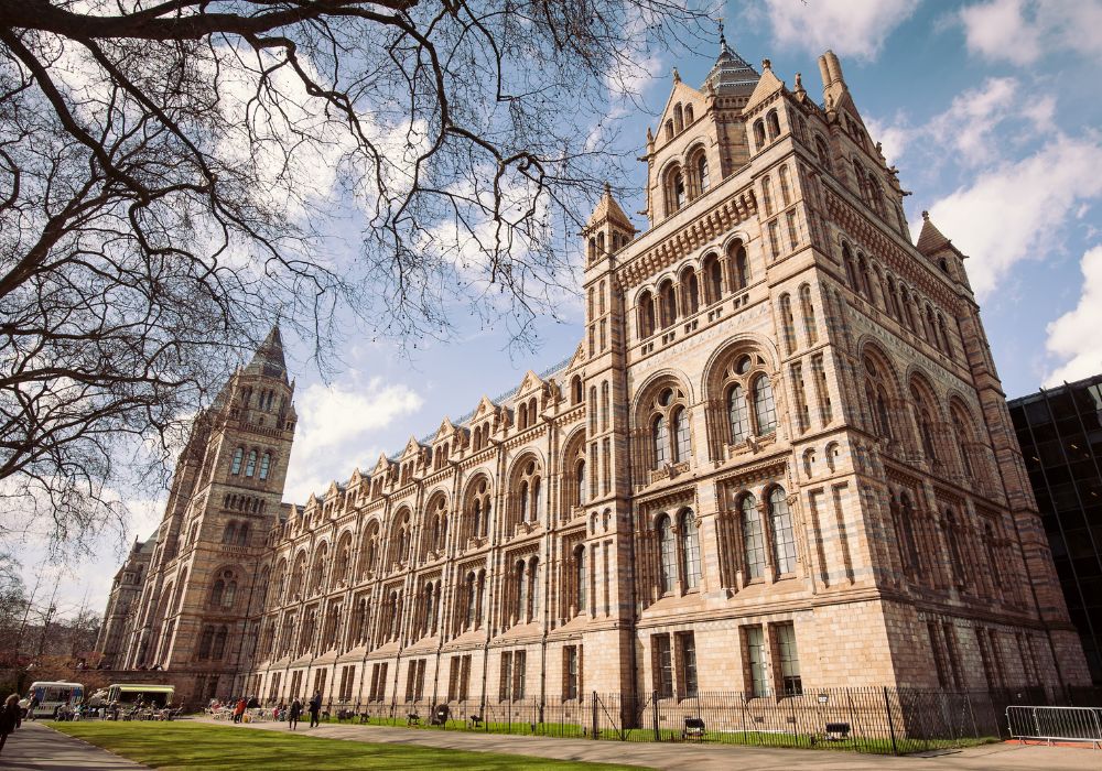 National History Musem Museum facade in London, UK.