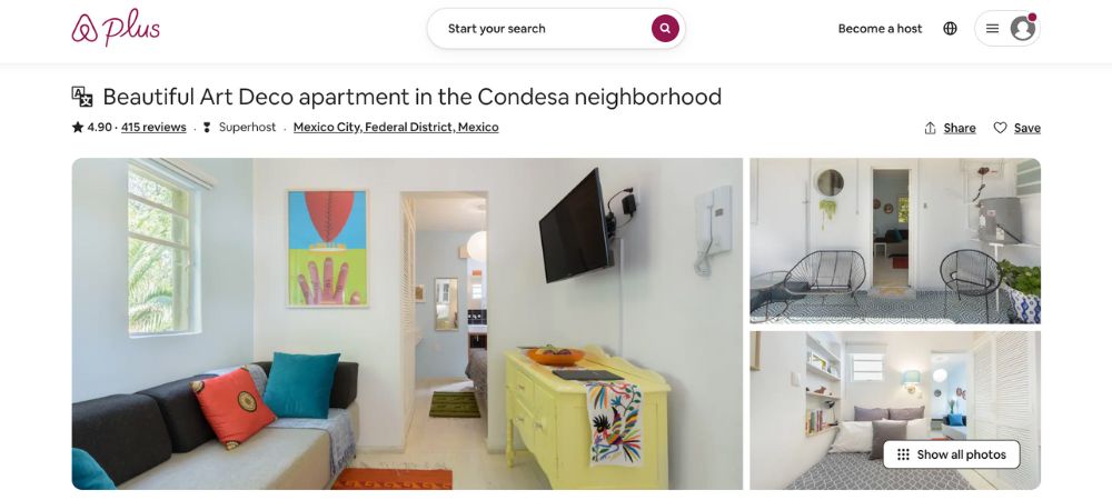 The apartment opens onto a patio with its beautiful interior, which is white in color and some colorful stuffs.