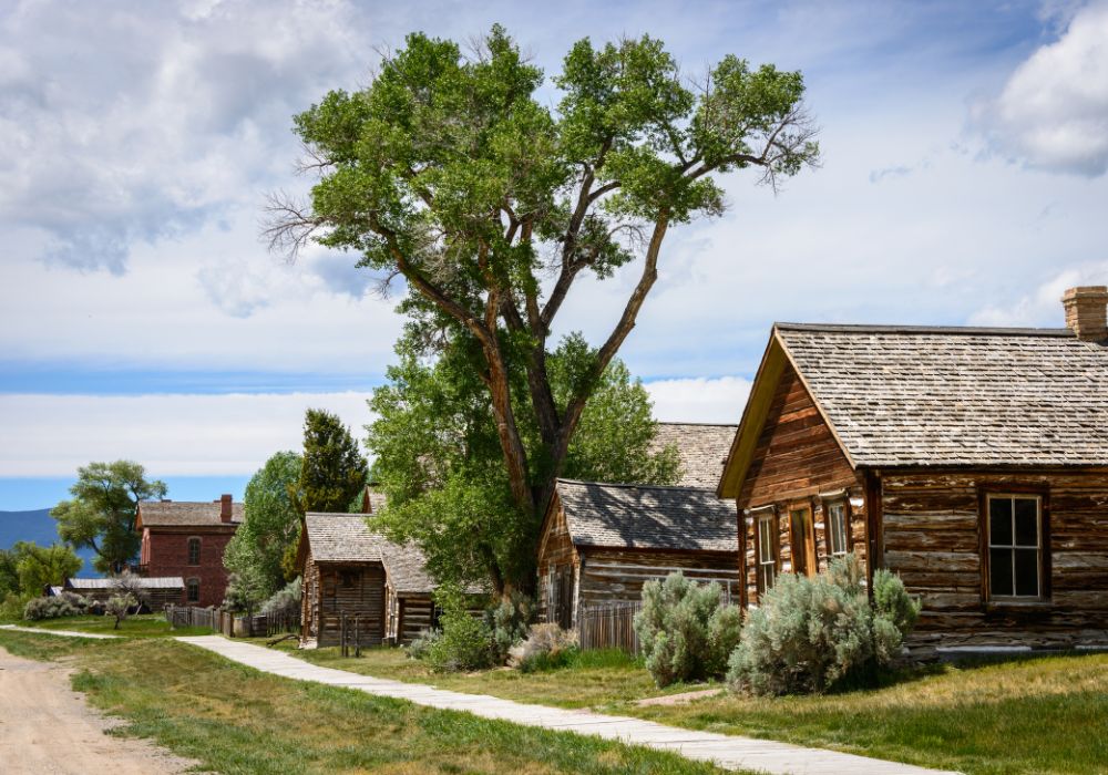 A scenic view of Bannack State Park which is a famous historic ghost town in Montana.
