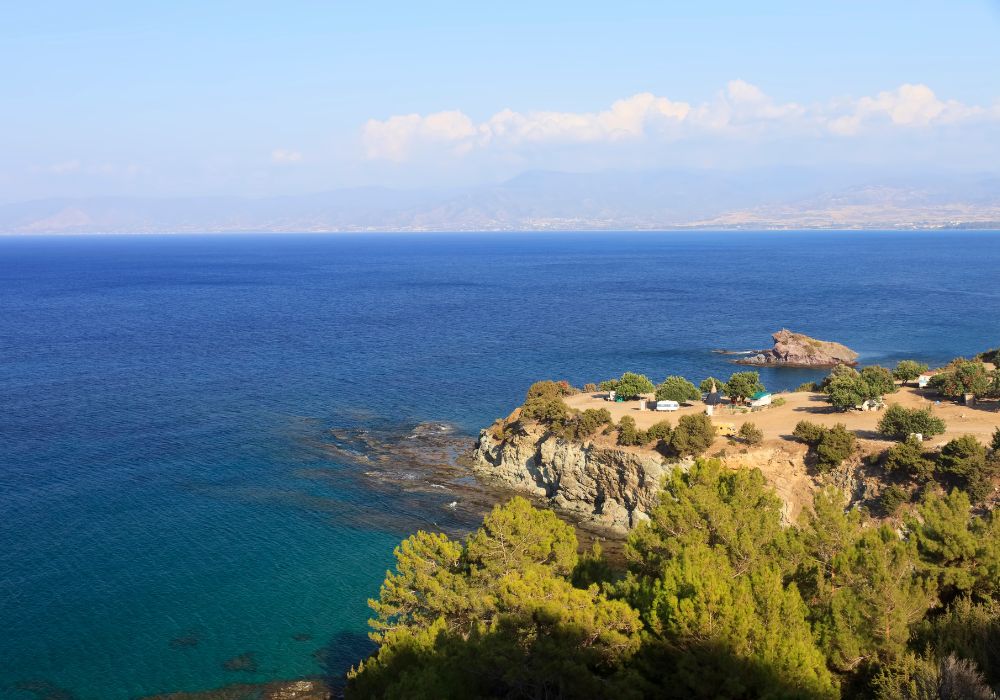 A stunning campsite by the sea at Akamas National Park in Cyprus.