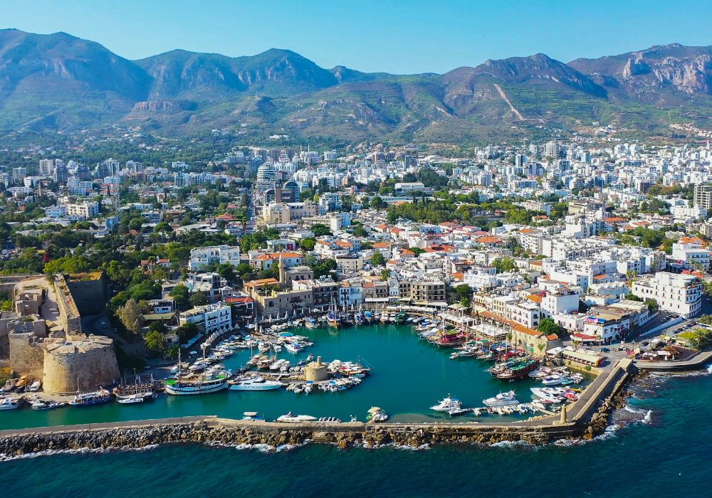 The very picturesque city of Kyrenia, with a pretty harbour and stunning mountains.