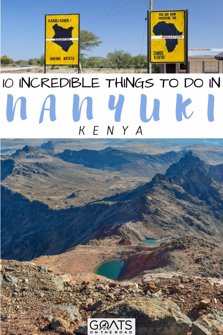 Traveling to Laikipia in Kenya? Here are the 10 incredible things to do in Nanyuki, Kenya, including places to explore, climb to Mount Kenya, and stop at the Equator Marker! Nanyuki is a city in Laikipia, Kenya. It has many popular attractions, including Sweetwaters Game Reserve and Mt. Kenya Animal Orphanage, making it well worth a visit! | #visitkenya #wanderlust #nairobi