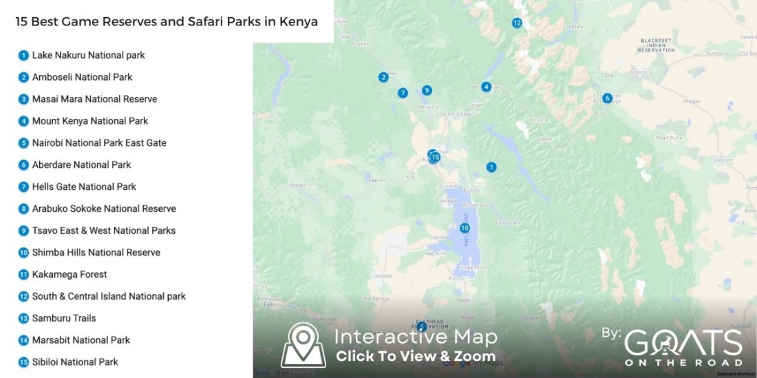 Clickable Map of The 15 Best Game Reserves in Kenya
