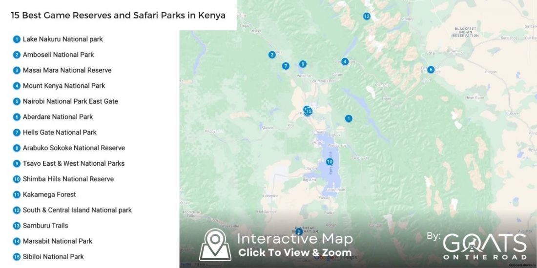 Clickable Map of The 15 Best Game Reserves in Kenya