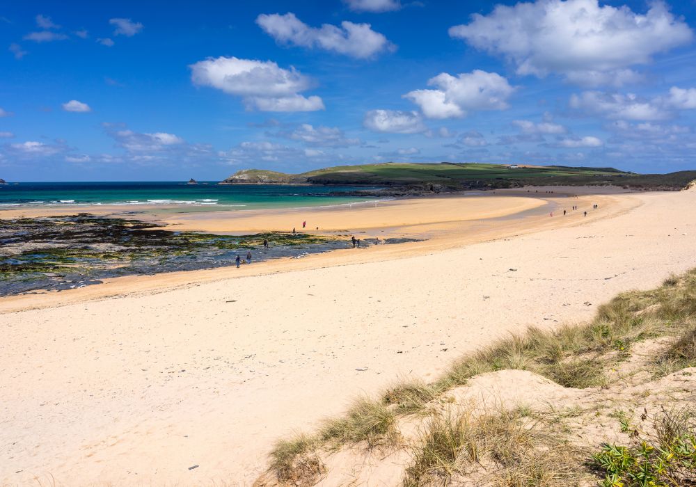 The stunning Constantine Bay Beach on a bright day.