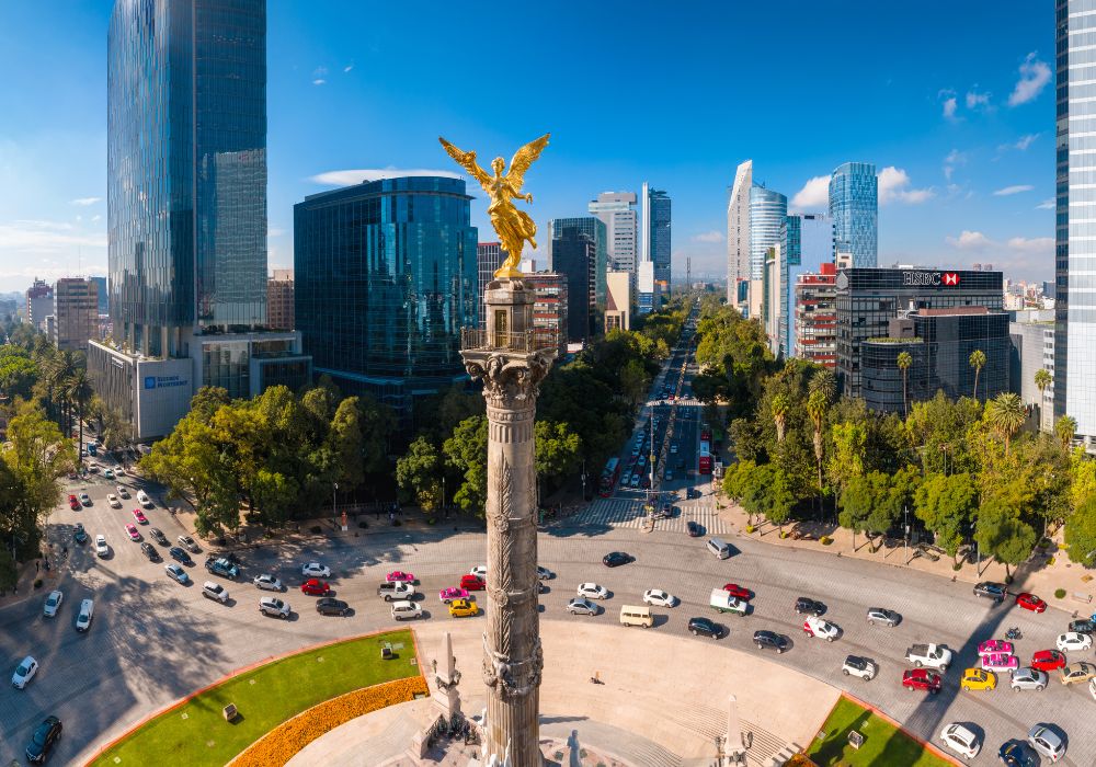 Aerial view of Independence Monument in Mexico City.