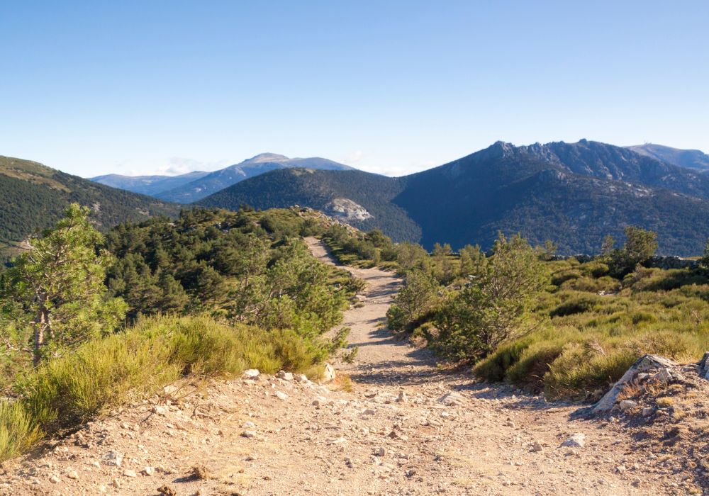 A panaromic view of Sierra de Guadarrama National Park during sunrise.