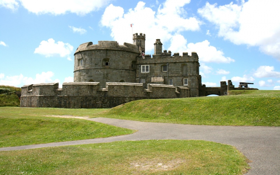 The incredible Pendennis Castle on a bright and sunny day in Falmouth, UK.