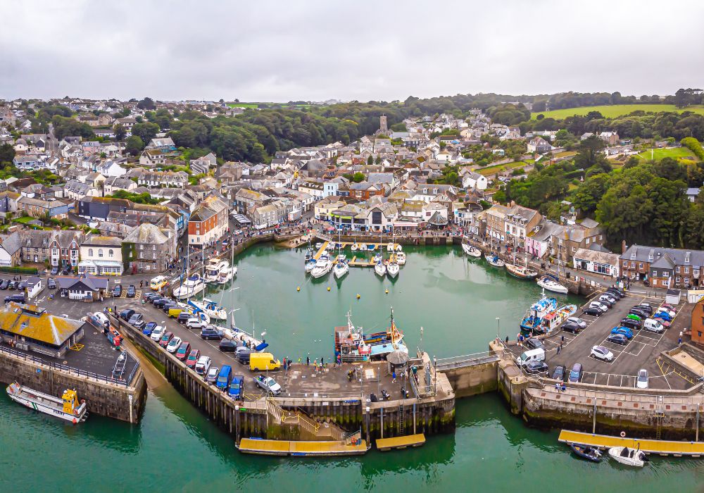 Aerial view of Padstow in Cornwall, UK.