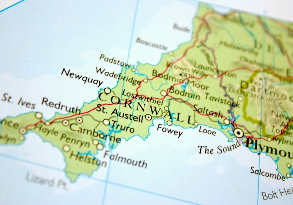 The map of Cornwall.