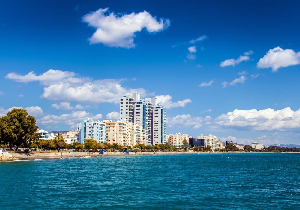 Beautiful blue sky over the stunning Malindi beach in Limassol, Cyprus